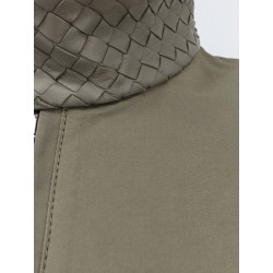 Cotton jacket with Intrecciato leather detail