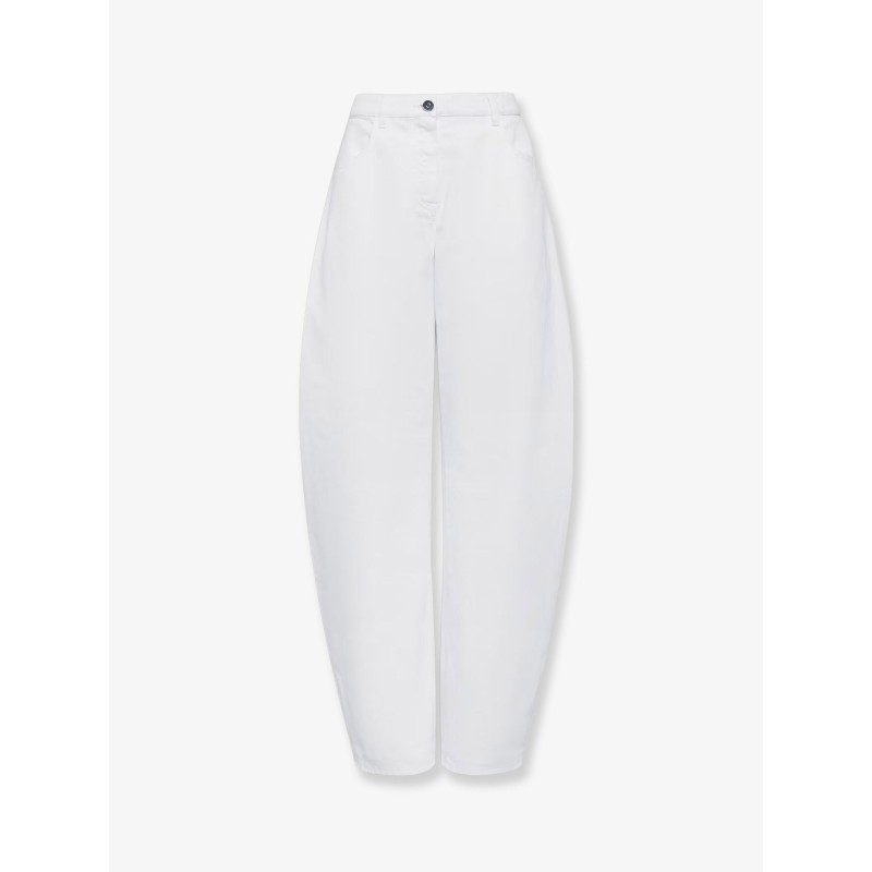 Curved denim trousers