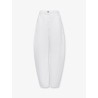 Curved denim trousers