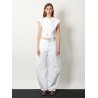 Curved denim trousers