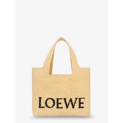 Paula's Ibiza -Small Loewe Font raffia handbag with embroidered logo on the front