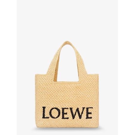 Paula's Ibiza -Small Loewe Font raffia handbag with embroidered logo on the front