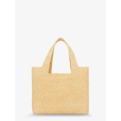 Paula's Ibiza -Small Loewe Font raffia handbag with embroidered logo on the front