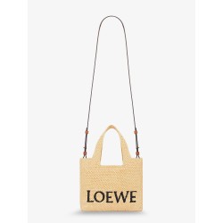 Paula's Ibiza -Small Loewe Font raffia handbag with embroidered logo on the front
