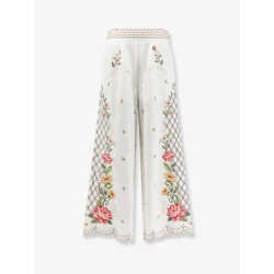Linen and viscose trousers with embroidery