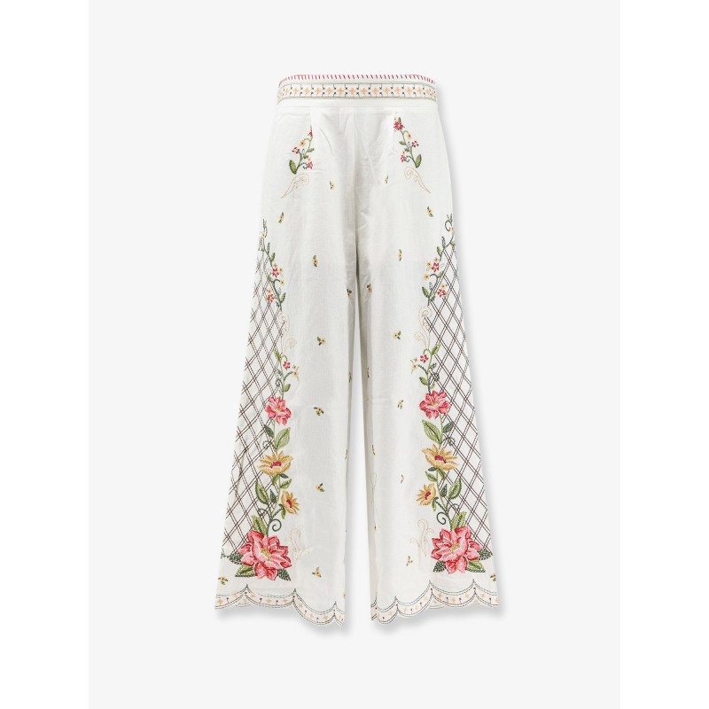 Linen and viscose trousers with embroidery