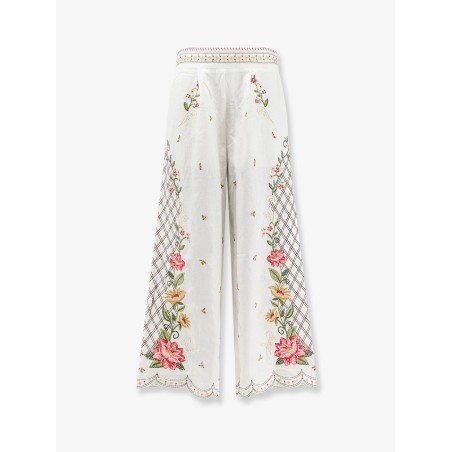 Linen and viscose trousers with embroidery