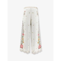 Linen and viscose trousers with embroidery