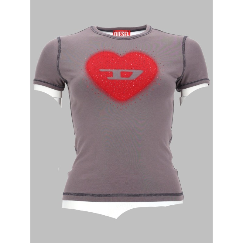 T-SHIRT CON STAMPA A CUORE E BORCHIE