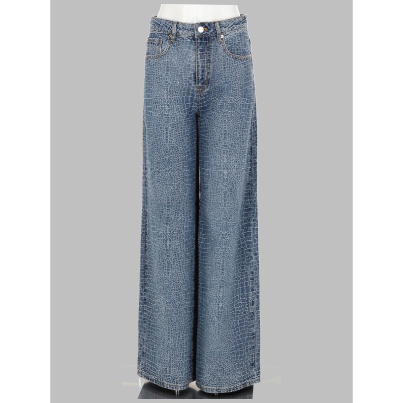 JEANS CON STRASS EFFETTO COCCODRILLO