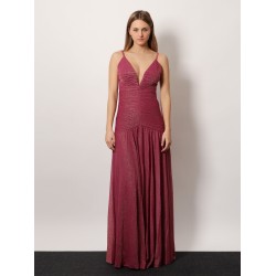 Viscose blend long dress with metallic effect