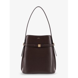 Belted leather bucket bag