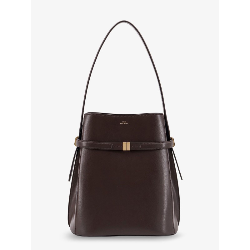 Belted leather bucket bag