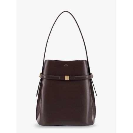 Belted leather bucket bag