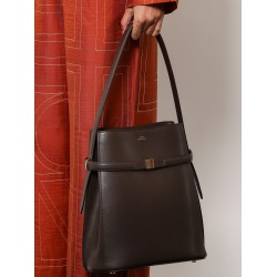 Belted leather bucket bag