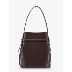 Belted leather bucket bag