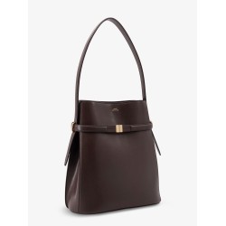 Belted leather bucket bag
