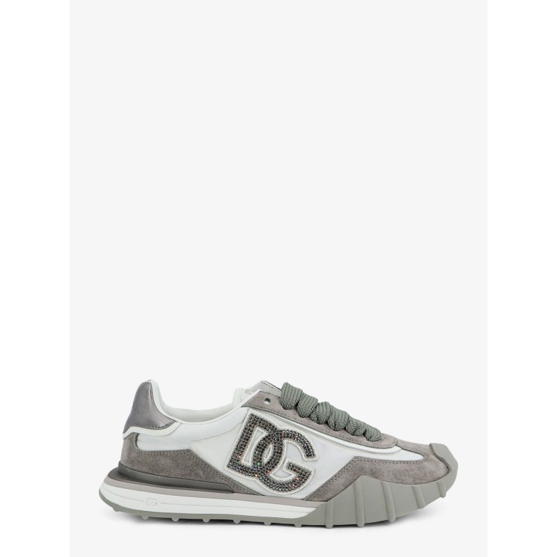 Sneakers in nylon e suede con logo DG con strass
