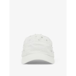 Cotton hat with all-over floral embroidery