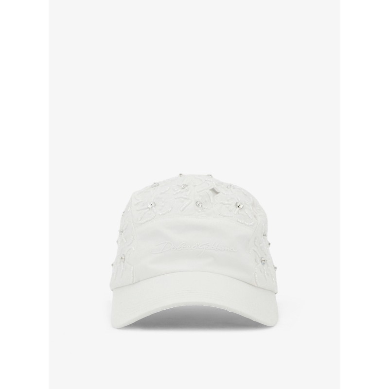 Cotton hat with all-over floral embroidery