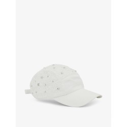 Cotton hat with all-over floral embroidery