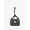 Hammered leather card holder with metal logo tag