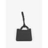 Hammered leather card holder with metal logo tag