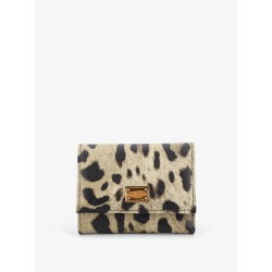Hammered leather wallet with animal print