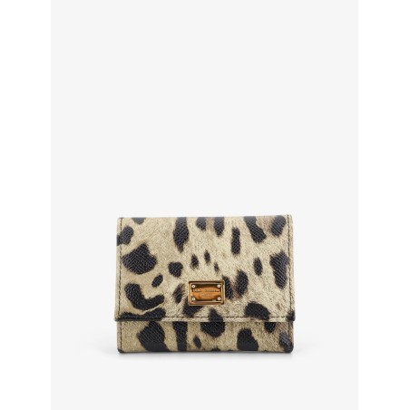 Hammered leather wallet with animal print
