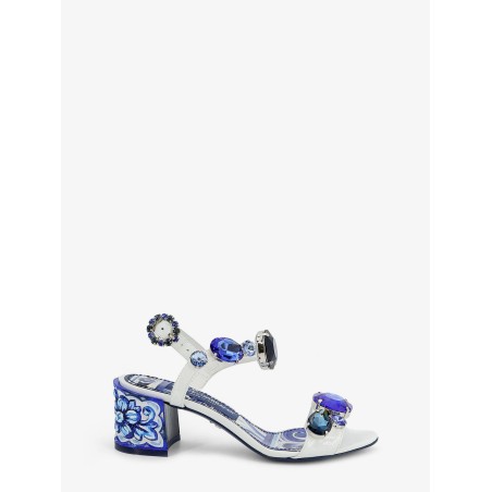 Patent leather sandals with Maiolica print