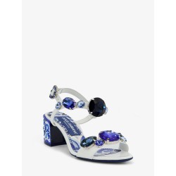 Patent leather sandals with Maiolica print