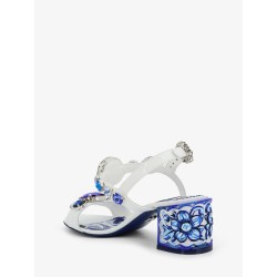 Patent leather sandals with Maiolica print