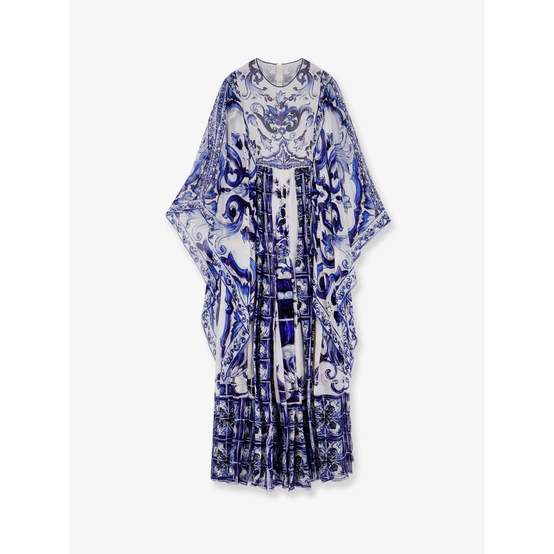 Silk long dress with Maiolica print