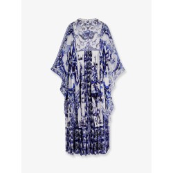 Silk long dress with Maiolica print