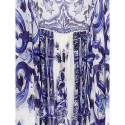 Silk long dress with Maiolica print