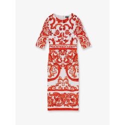 Silk long dress with Maiolica print