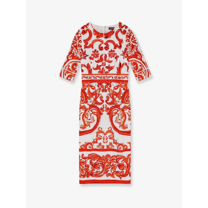 Silk long dress with Maiolica print