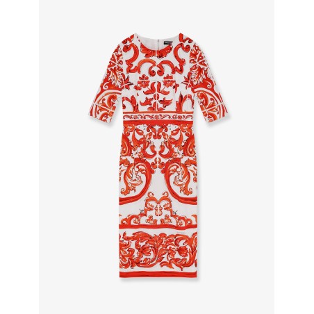 Silk long dress with Maiolica print
