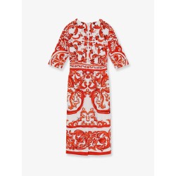 Silk long dress with Maiolica print