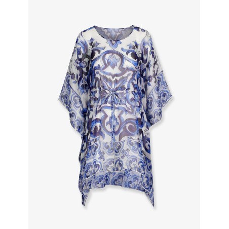 Chiffon kaftan with Maiolica print
