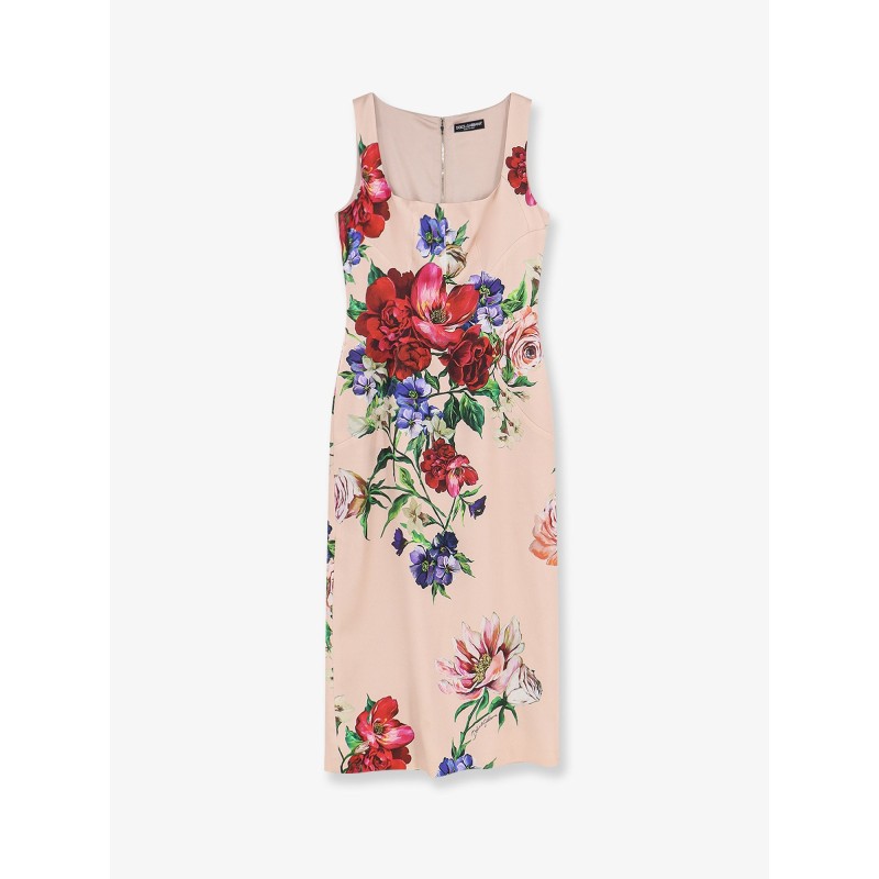 Satin longuette dress with Fiori print