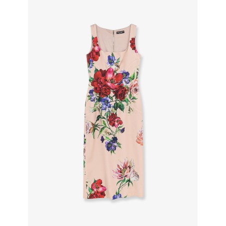 Satin longuette dress with Fiori print