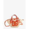 Maiolica shoulder bag in leather and raffia
