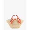 Maiolica shoulder bag in leather and raffia