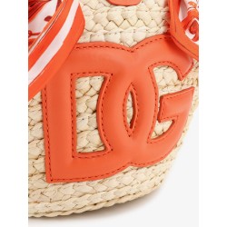 Maiolica shoulder bag in leather and raffia