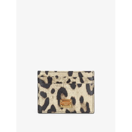 Hammered leather card holder with animal print