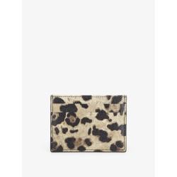 Hammered leather card holder with animal print