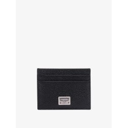Leather card holder with metal logo tag