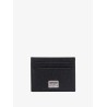 Leather card holder with metal logo tag