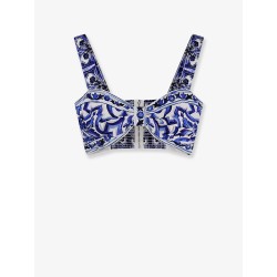 Cropped cotton top with Maiolica print